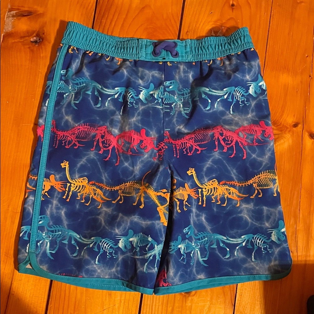 Wonder Nation Blue Dinosaur Skeleton Print Kids Swim Shorts
